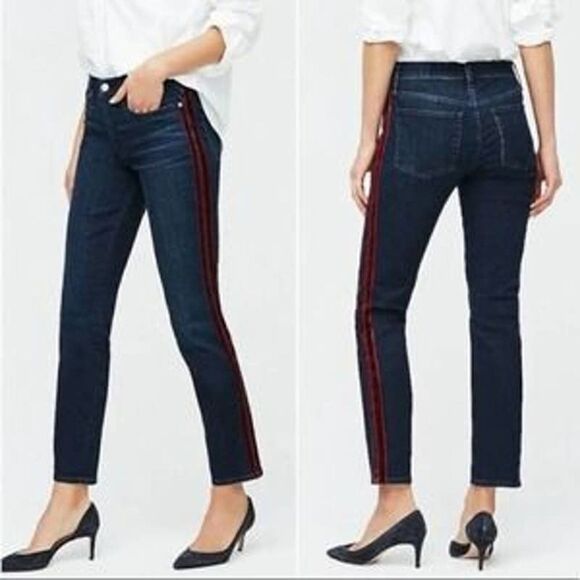 J. Crew Vintage Straight Blue Jeans Red TuxedoStripes Denim Stretch 26 - Picture 1 of 11